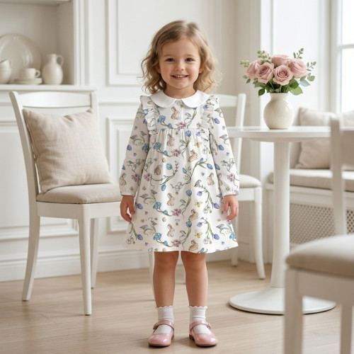 Очаровательное платье  с рюшами, длинным рукавом и воротником – DR016CL BLOSSOM BLUE