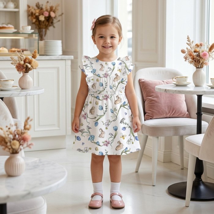 Сукня  з коротким рукавом і оборкою з бавовни Supima DR018 BLOSSOM BLUE