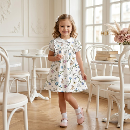 Платье с коротким рукавом и оборкой и воротником  из хлопка Supima DR018CL BLOSSOM BLUE