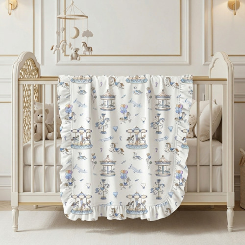 Двухслойное одеяльце-пеленка с рюшей для малышей BL002  Bonbon Blue