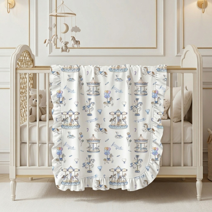 Двошарова дитяча ковдра з рюшей BL002  Bonbon Blue
