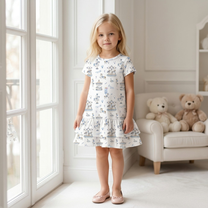 Сукня  з коротким рукавом і оборкою з бавовни Supima DR002 Bonbon Blue