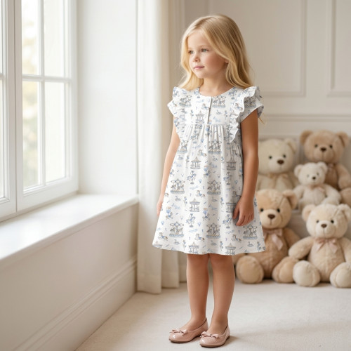 Платье с коротким рукавом и оборкой из хлопка Supima DR018 Bonbon Blue