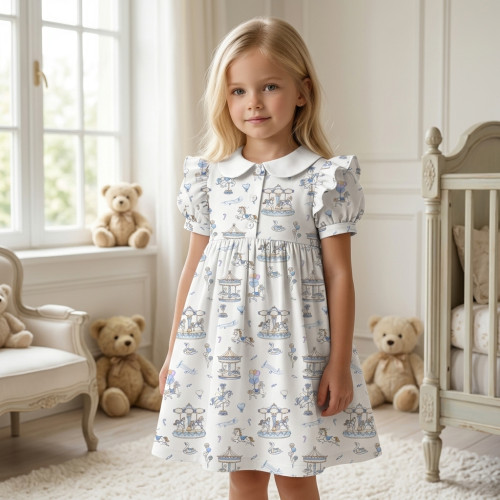Платье с коротким рукавом и оборкой из хлопка Supima DR019CL Bonbon Blue