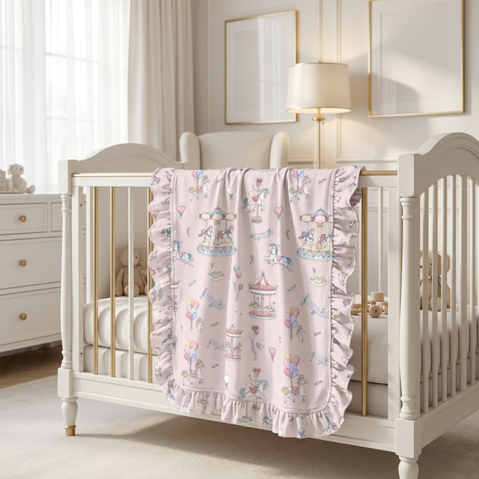 Двошарова дитяча ковдра з рюшей BL002  Bonbon Pink