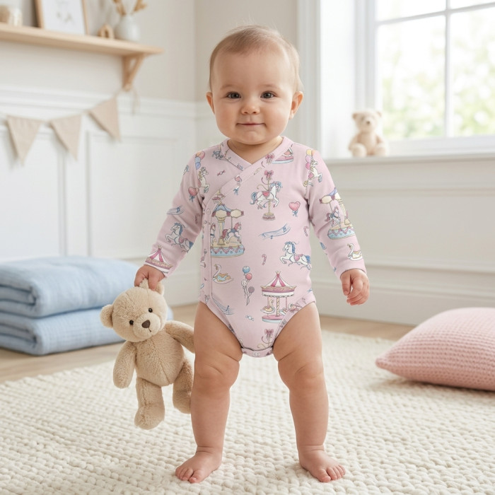 Боді Kimono з довгим рукавом для немовлят BLS004 Bonbon Pink