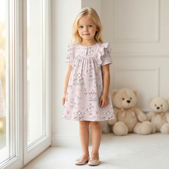 Платье с коротким рукавом и оборкой из хлопка Supima DR018 Bonbon Pink