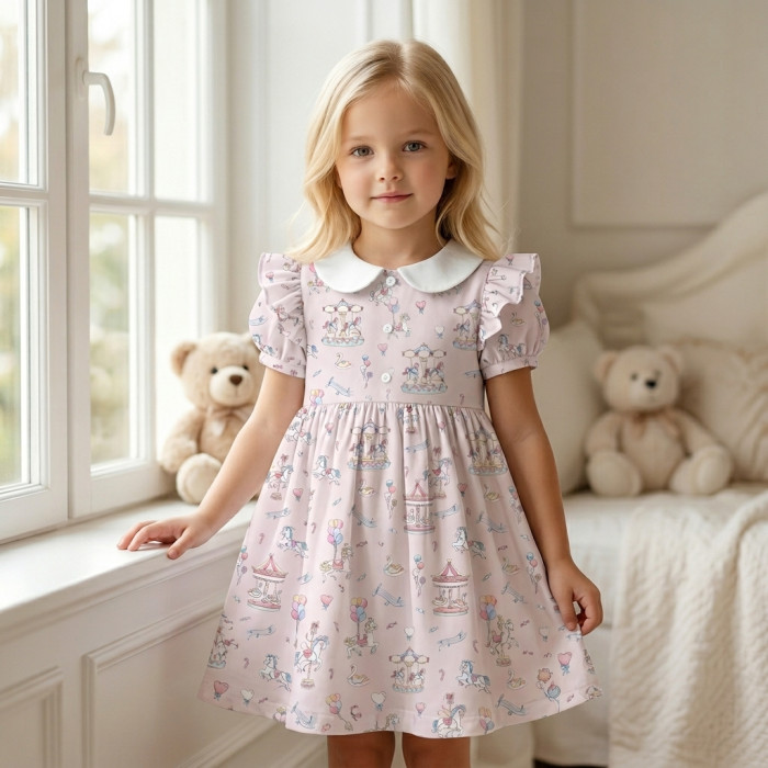 Платье с коротким рукавом и оборкой из хлопка Supima DR019CL Bonbon Pink