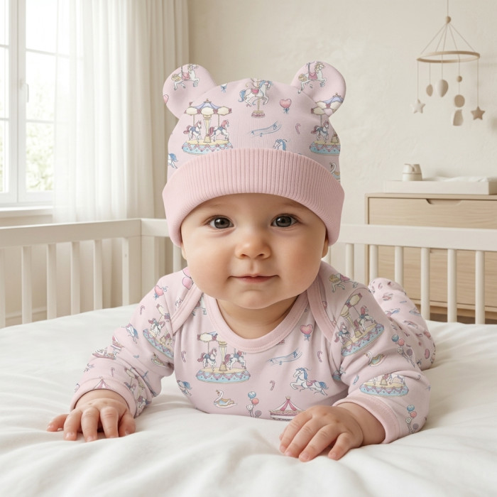 Шапочка з вушками H002 Bonbon Pink