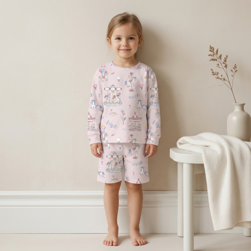 Комплект топ и шорты с принтом из хлопка Supima PJ010 Bonbon Pink