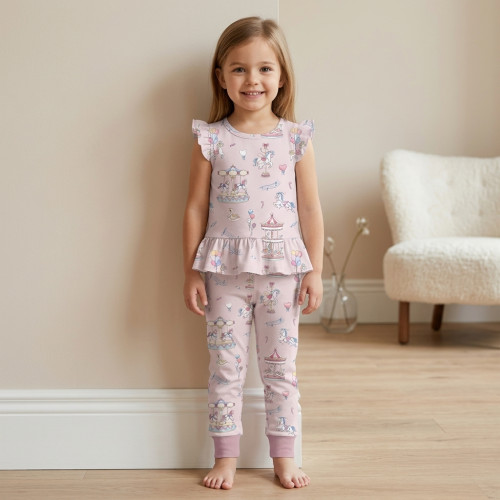 Хлопковая пижама для девочек с рюшами из хлопка Supima – PJ012 Bonbon Pink