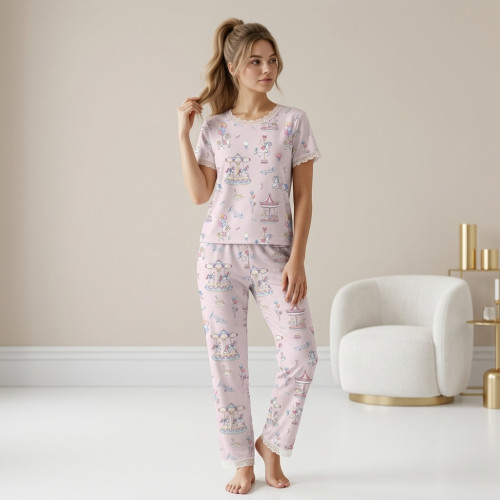 Элегантный комплект с футболкой и прямыми брюками  100% Supima Cotton PW104 BONBON PINK