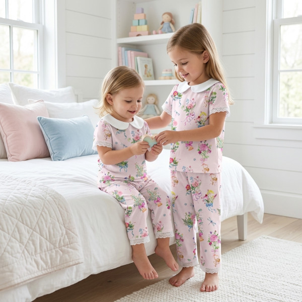Детская пижама с воротником, короткий рукав  100% Pima Cotton -PJ021 BOQUETTE