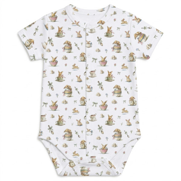 Боді Передня застібка з коротким рукавом для немовлят BSHL009  BUNNY TEA