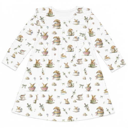 Чарівна нічна сукня з рюшами та довгим рукавом з бавовни Supima DR017 BUNNY TEA