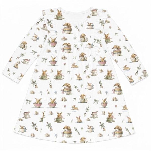 Чарівна нічна сукня з рюшами та довгим рукавом з бавовни Supima DR017 BUNNY TEA