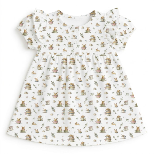 Платье с коротким рукавом и оборкой из хлопка Supima DR019 BUNNY TEA