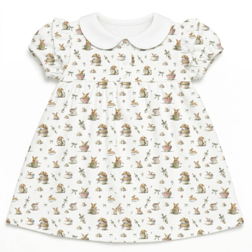 Платье с коротким рукавом и оборкой из хлопка Supima DR019CL BUNNY TEA