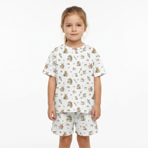 Комфортный комплект OVERSIZE из органического Pima коттона с коротким рукавом PJ006 BUNNY TEA