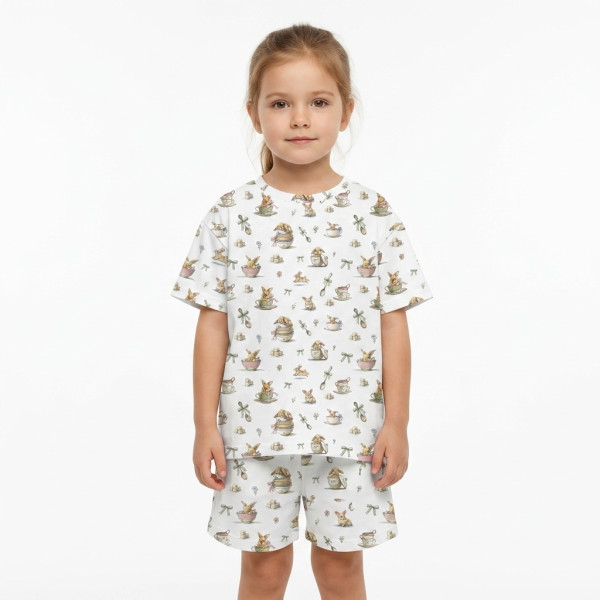 Комфортний комплект іOVERSIZE з органічного піма котону з коротким рукавом PJ006 BUNNY TEA