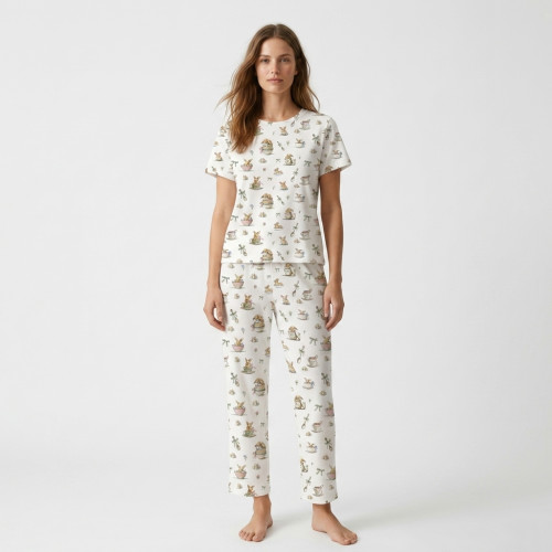 Елегантний комплект з футболкою та прямими штанами  100% Supima Cotton PW104 · BUNNY TEA