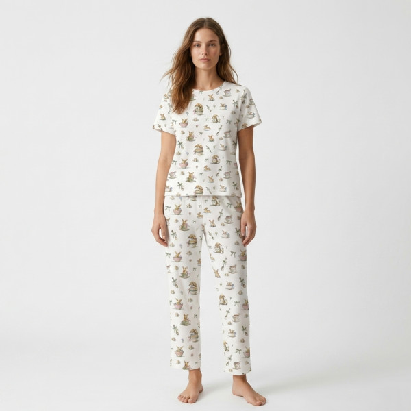 Елегантний комплект з футболкою та прямими штанами  100% Supima Cotton PW104 · BUNNY TEA