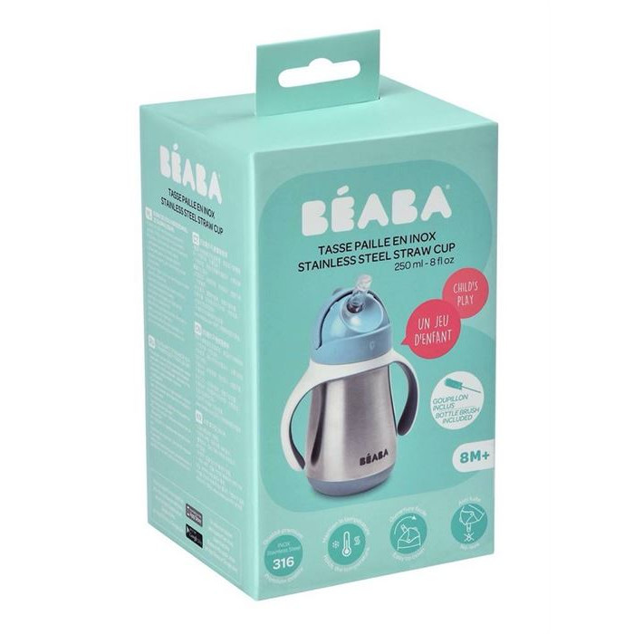 Поїльник з трубочкою з нержавіючої сталі Beaba 250 мл - Windy Blue, арт. 913481
