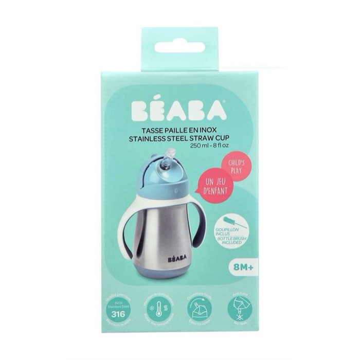 Поїльник з трубочкою з нержавіючої сталі Beaba 250 мл - Windy Blue, арт. 913481