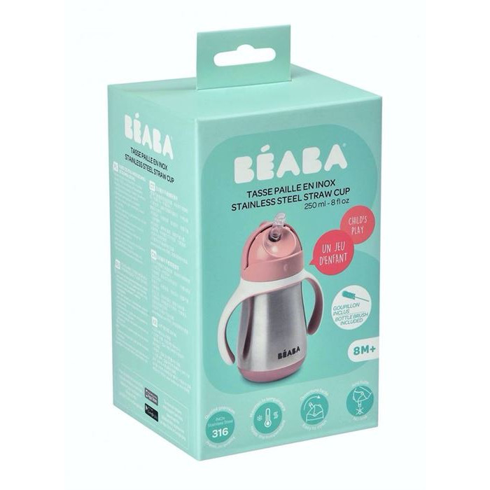 Поільник з трубочкою з нержавіючої сталі Beaba 250 мл - Old Pink, арт. 913482