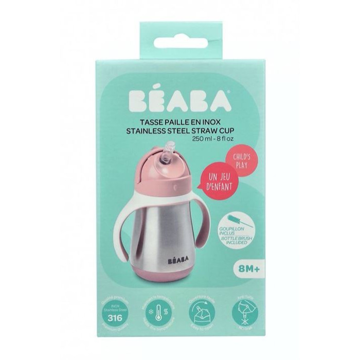 Поільник з трубочкою з нержавіючої сталі Beaba 250 мл - Old Pink, арт. 913482