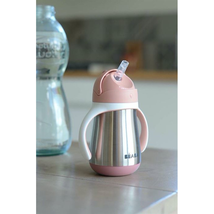 Поільник з трубочкою з нержавіючої сталі Beaba 250 мл - Old Pink, арт. 913482