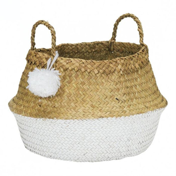 Кошик pompom, розмір L, білий колір, з морської трави