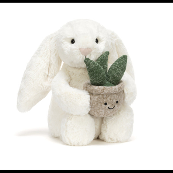 Jellycat Плюшевий зайчик кремового кольору з рослиною 