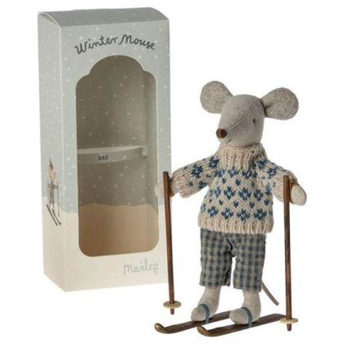 Зимова мишка на лижах Тато,(бавовна,льон,дерево), 17-3307-00