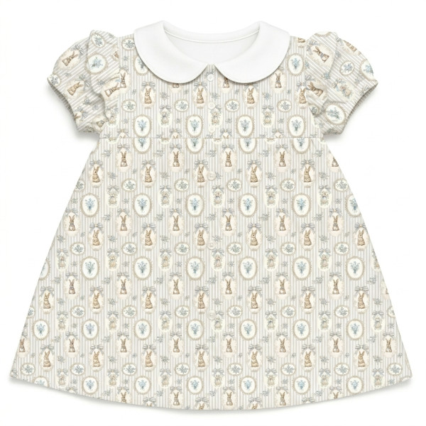 Сукня  з коротким рукавом і оборкою з бавовни Supima DR019CL IVORY