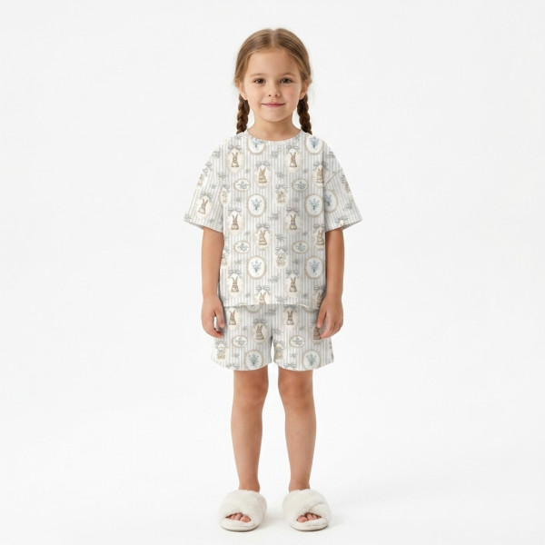 Комфортний комплект іOVERSIZE з органічного піма котону з коротким рукавом PJ006 IVORY