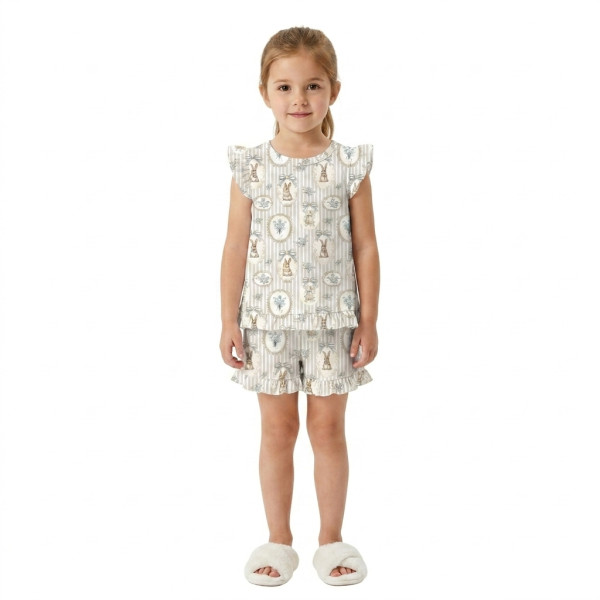 Коротка піжама для дівчаток  з рюшами  із бавовни Supima PJ007 IVORY