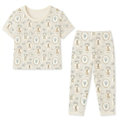 Елегантний комплект з футболкою та прямими штанами  100% Supima Cotton PW104 · IVORY