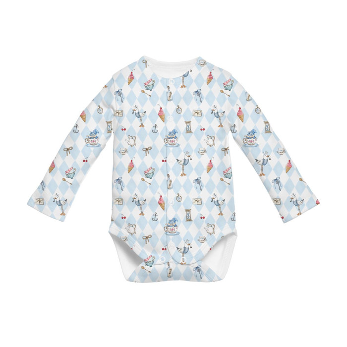 Боді Передня застібка з довгим рукавом для немовлят BLS005  Diamond Blue