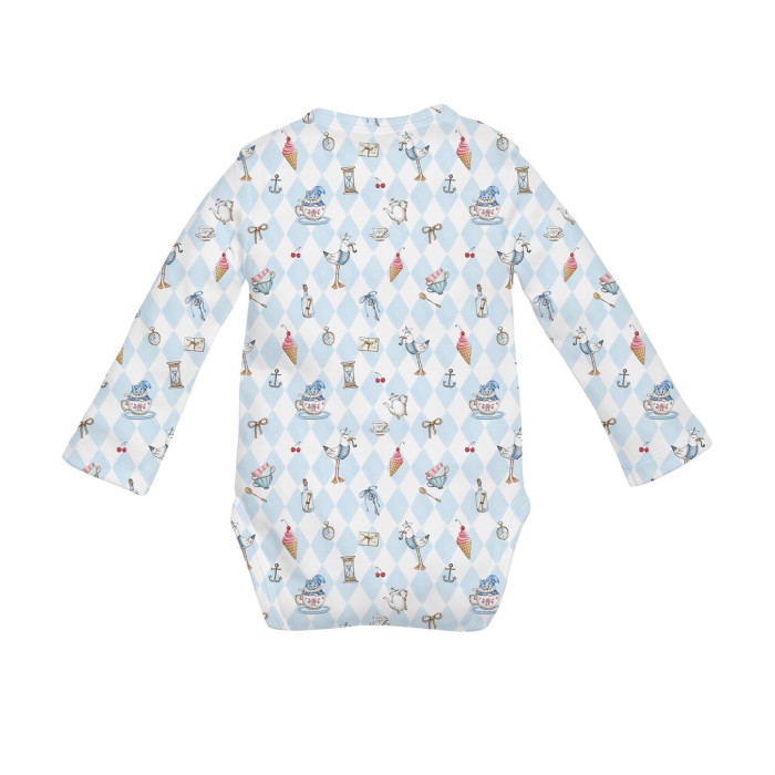 Боді Передня застібка з довгим рукавом для немовлят BLS005  Diamond Blue