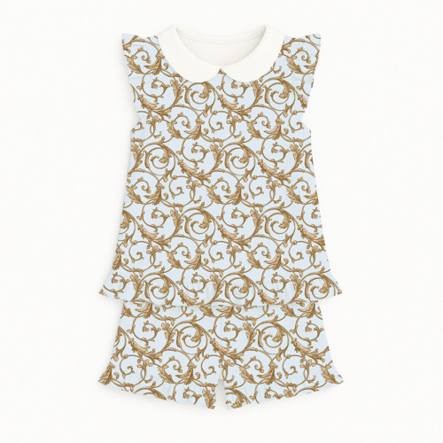 Коротка піжама для дівчаток  з рюшами з комiрцем  із бавовни Supima PJ007CL Allure Blue