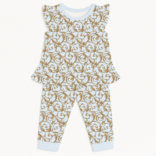 Хлопковая пижама для девочек с рюшами из хлопка Supima – PJ012 Allure Blue