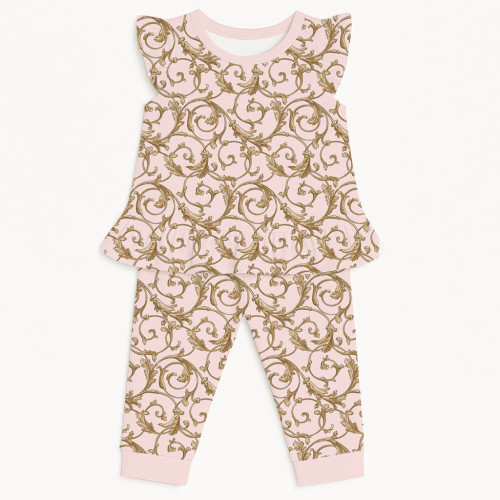 Хлопковая пижама для девочек с рюшами из хлопка Supima – PJ012 Allure Pink
