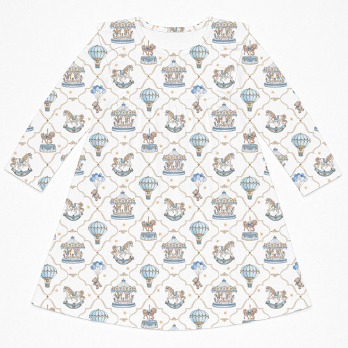 Чарівна нічна сукня з рюшами та довгим рукавом з бавовни Supima DR016 Coquette blue