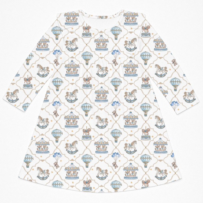 Чарівна нічна сукня з рюшами та довгим рукавом з бавовни Supima DR016 Coquette blue