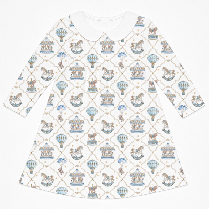 Чарівна сукня з рюшами, довгим рукавом i комірцем з бавовни Supima DR016CL Coquette blue