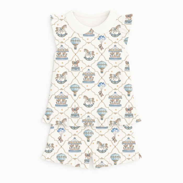 Коротка піжама для дівчаток  з рюшами з комiрцем  із бавовни Supima PJ007 Coquette blue