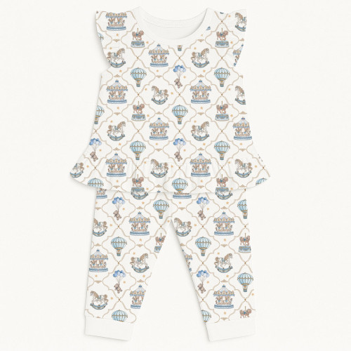 Хлопковая пижама для девочек с рюшами из хлопка Supima – PJ012 Coquette blue