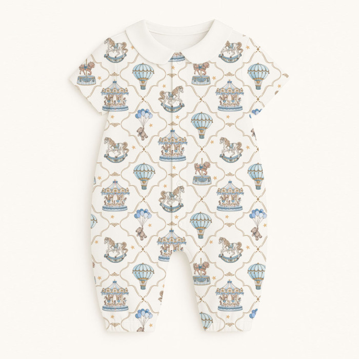 Довгий пісочник із рукавами з бавовни з комiрцем Supima R017 Coquette blue