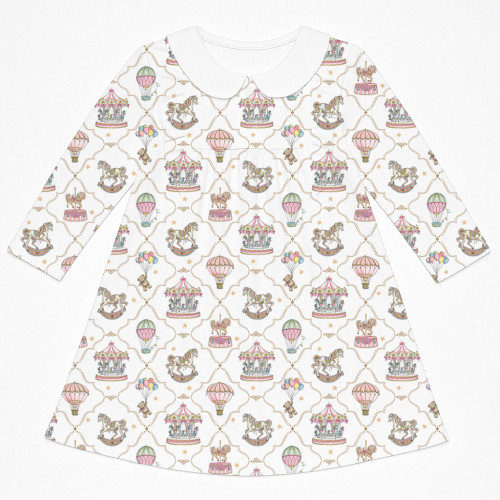 Чарівна сукня з рюшами, довгим рукавом i комірцем з бавовни Supima DR016CL Coquette colorful
